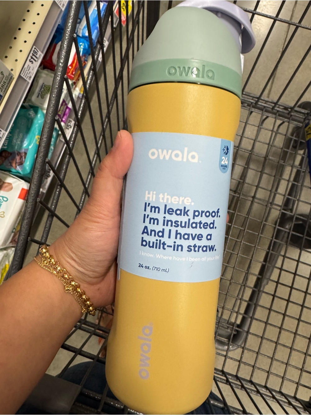 Owala Insulated Bottle with Built-In Straw — Yellow & Sage